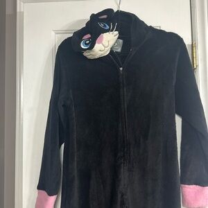 Velour Cat hooded onesie